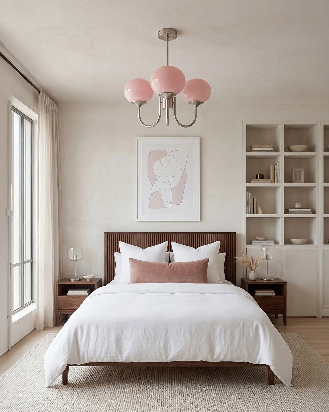 Chandelier Spherical Glass Shades Polished Metal Adjustable Rods
