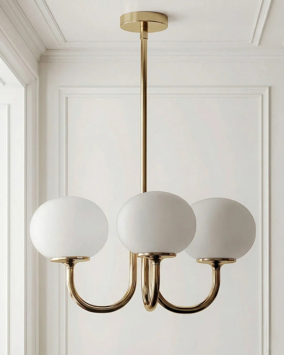 Chandelier Spherical Glass Shades Polished Metal Adjustable Rods