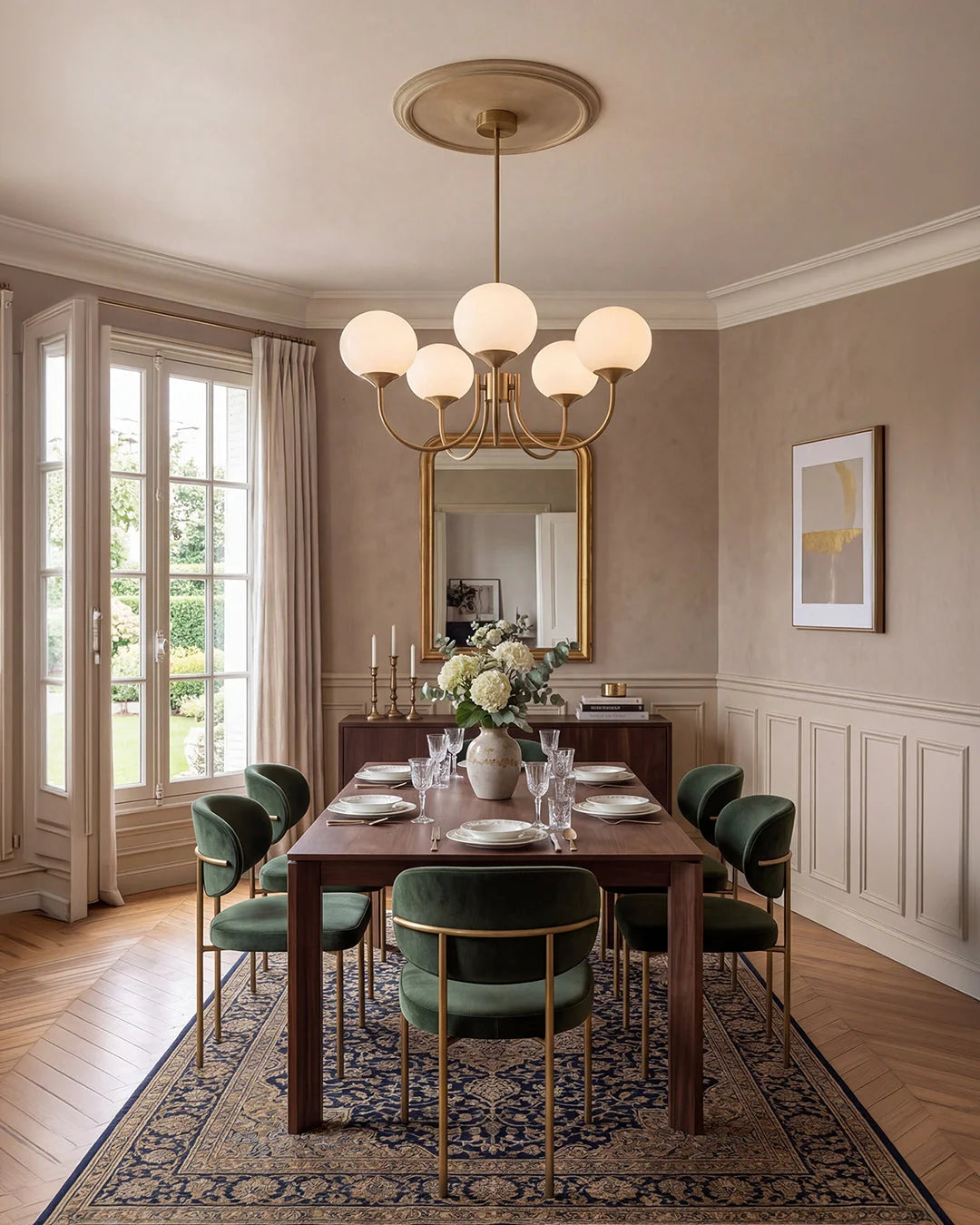 Chandelier Spherical Glass Shades Polished Metal Adjustable Rods
