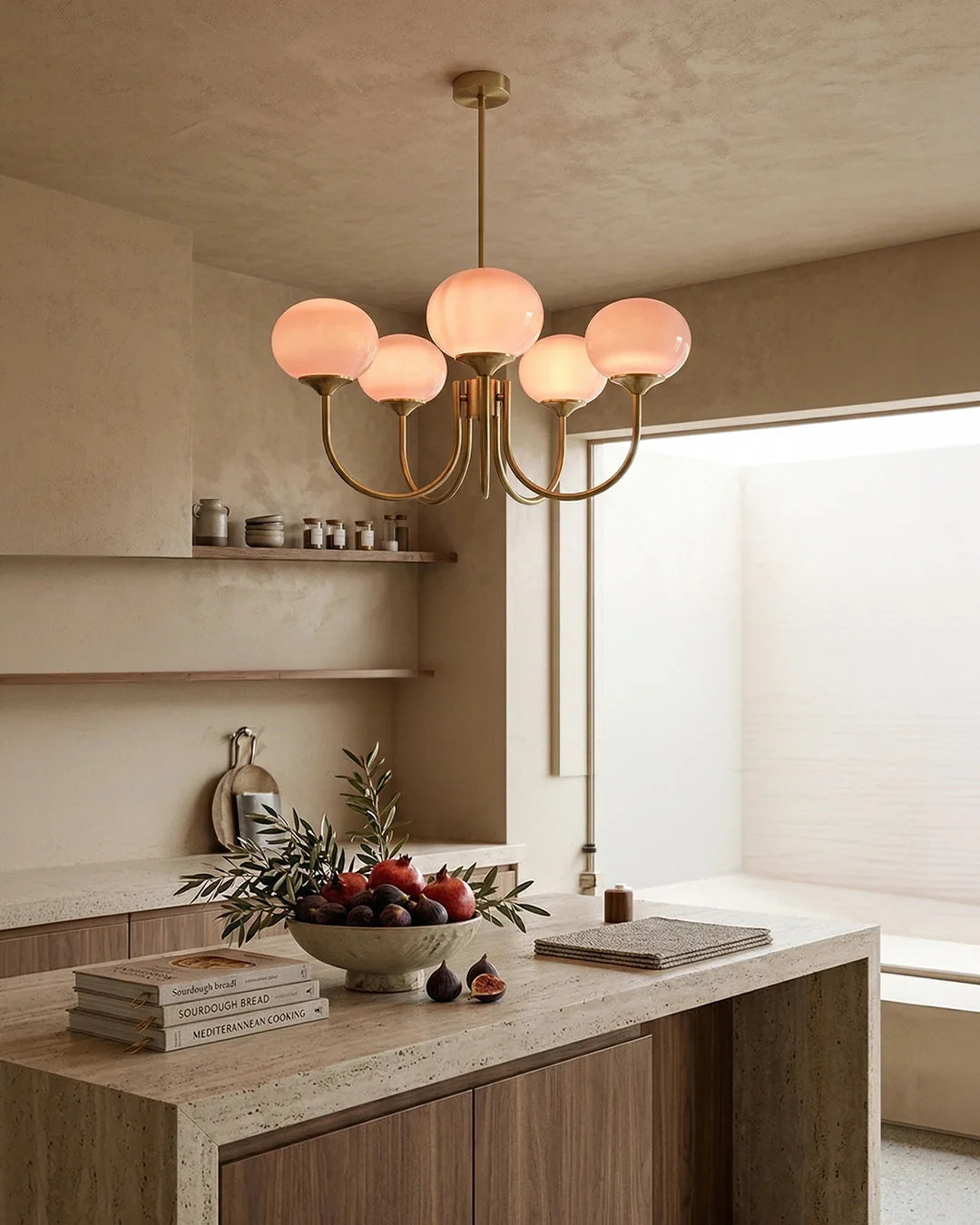 Chandelier Spherical Glass Shades Polished Metal Adjustable Rods