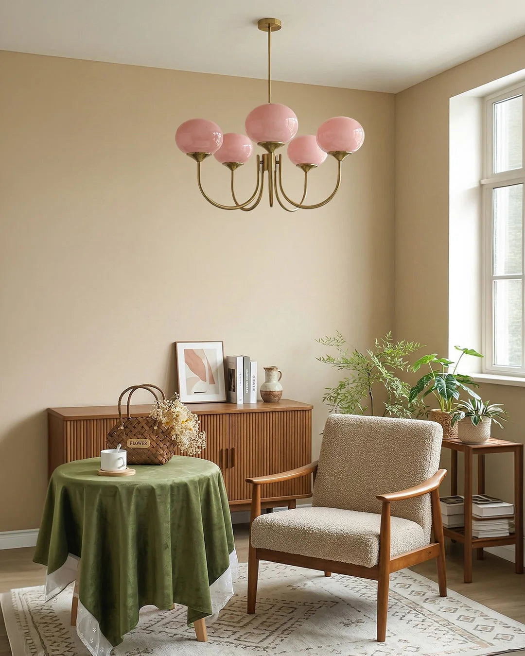 Chandelier Spherical Glass Shades Polished Metal Adjustable Rods
