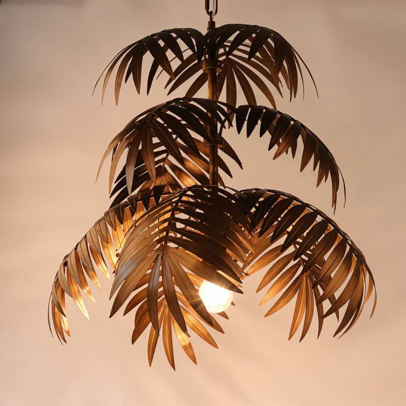 Chandelier Tropical Leaf Metallic Finish & Integrated LED