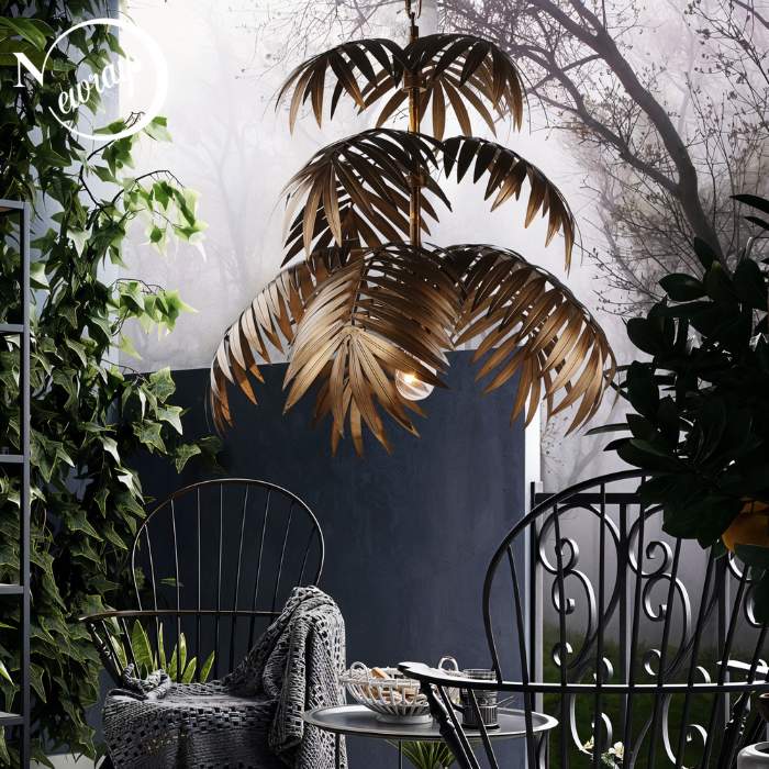Chandelier Tropical Leaf Metallic Finish & Integrated LED