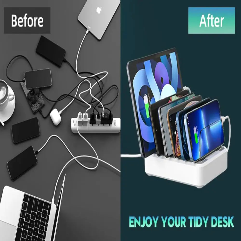 Charging Station 6-Port Fast Charging Adjustable Dividers & Holders