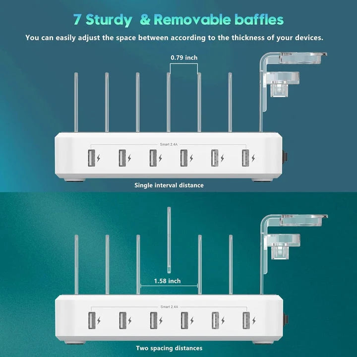 Charging Station 6-Port Fast Charging Adjustable Dividers & Holders