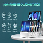 Charging Station 6-Port Fast Charging Adjustable Dividers & Holders