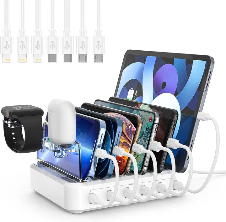 Charging Station 6-Port Smart Charging Adjustable Dividers