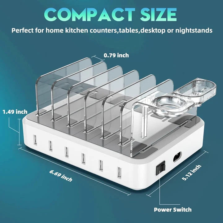 Charging Station 6-Port Smart Charging Adjustable Dividers