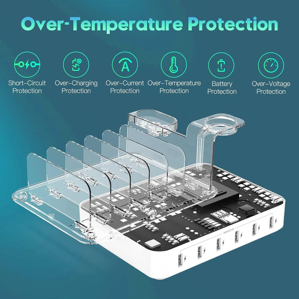 Charging Station 6-Port Smart Charging Adjustable Dividers