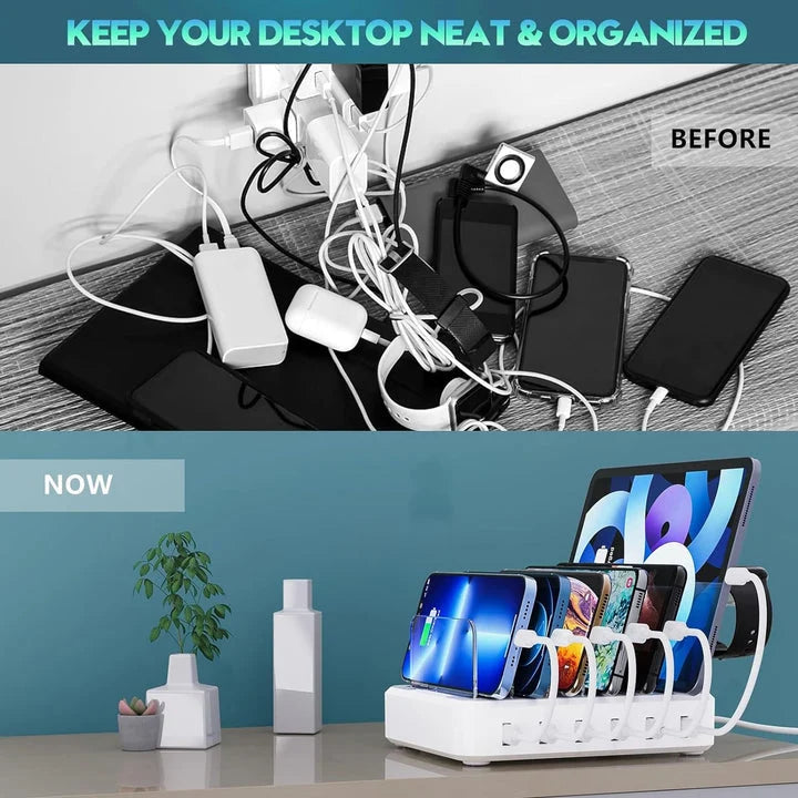 Charging Station 6-Port Smart Charging Adjustable Dividers