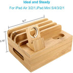 Charging Station Bamboo 5-Port USB Watch & Earbud Holders