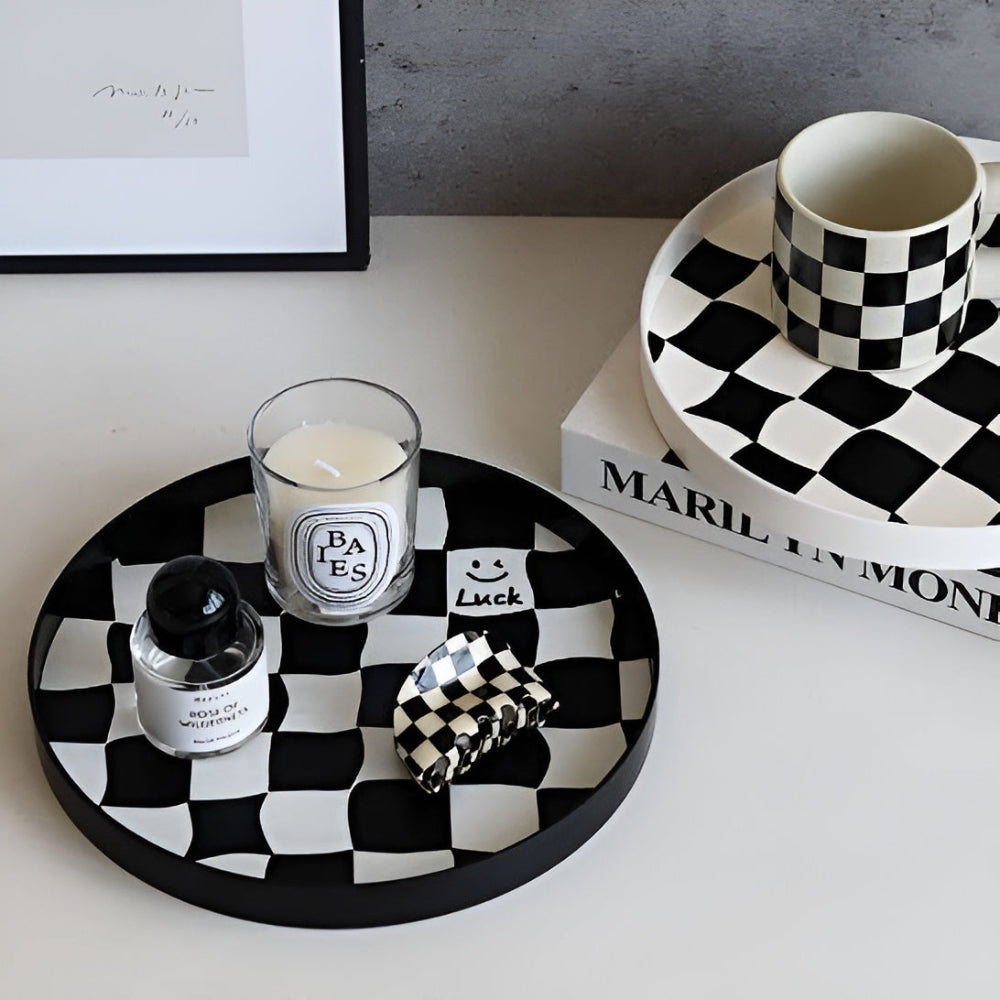 Checkerboard Pattern Durable Plastic Catchall Tray