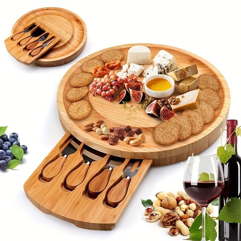 Cheese Board Set Bamboo Integrated Drawer