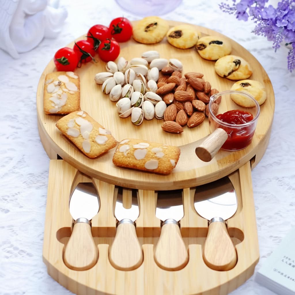 Cheese Board Set Bamboo Integrated Drawer