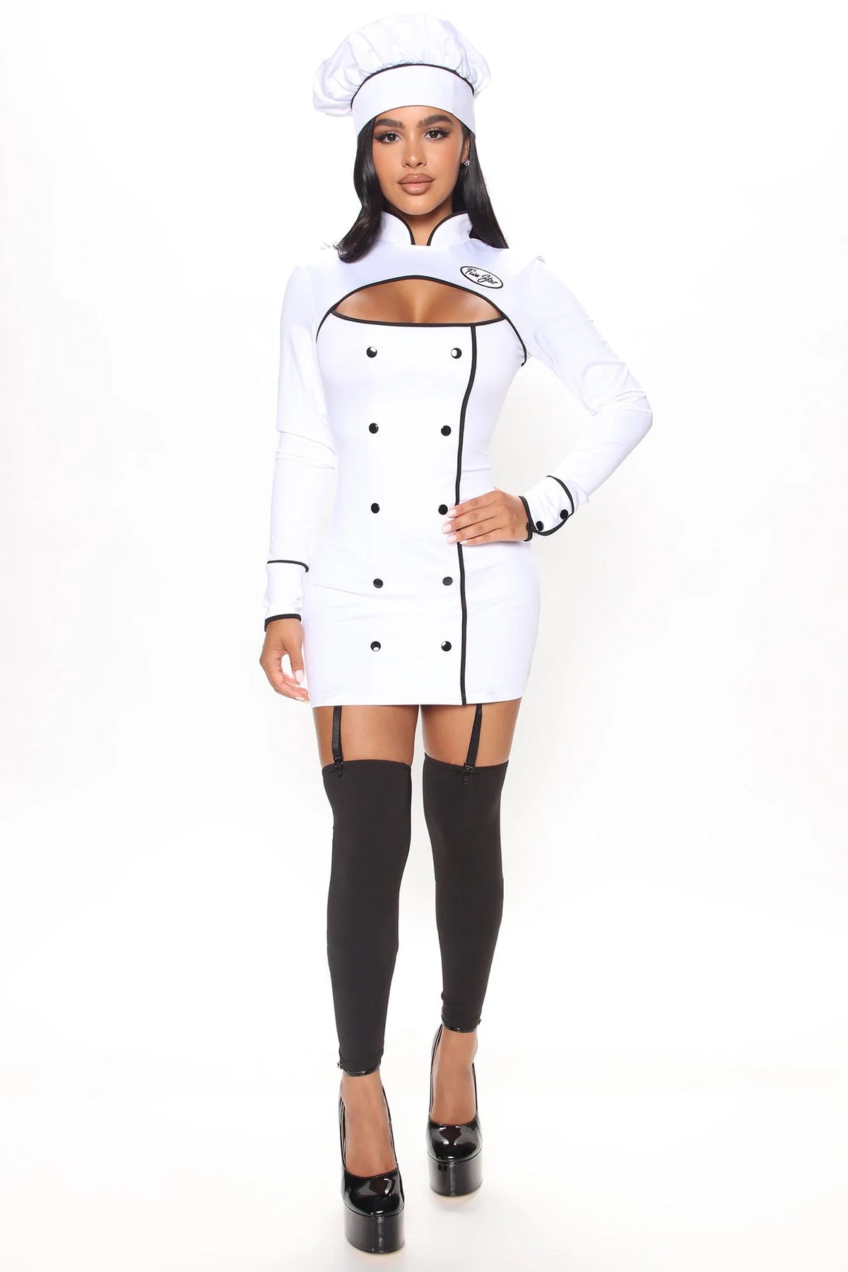 Chef Costume Three-Piece Stretch Long Sleeve Cutout Set