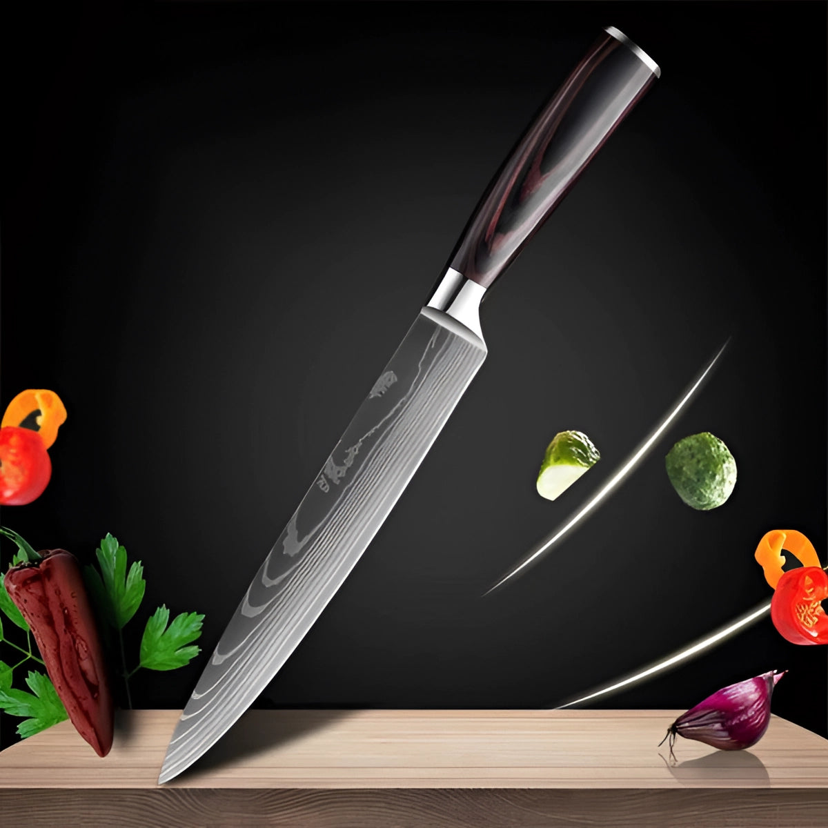 Chef Knife Set Damascus Steel & Wood Handles