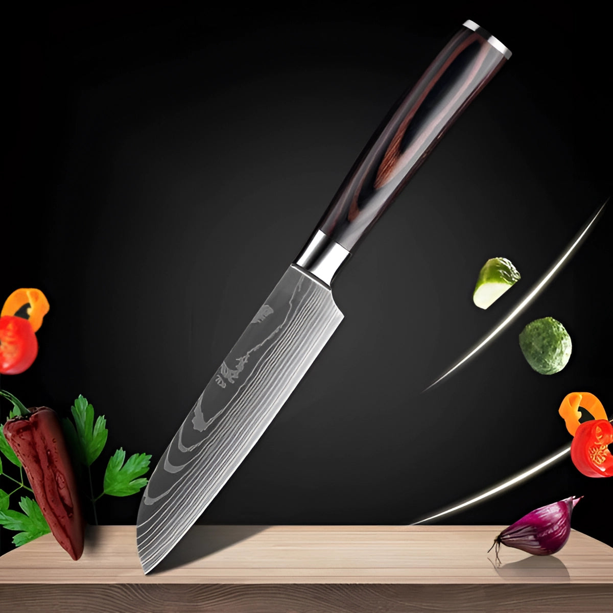 Chef Knife Set Damascus Steel & Wood Handles
