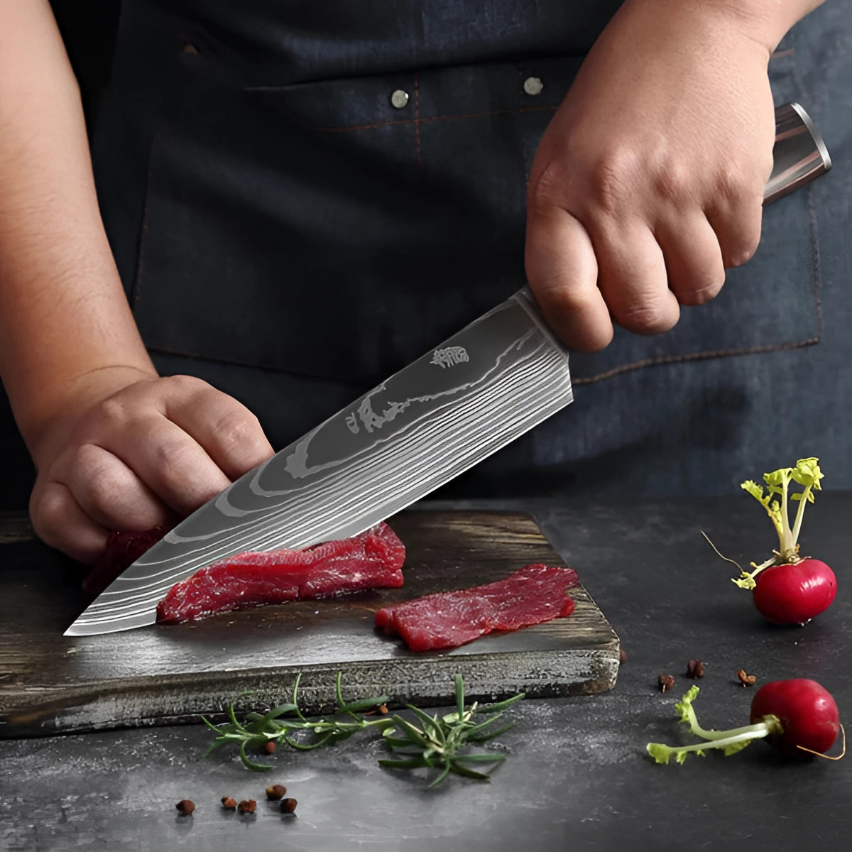 Chef Knife Set Damascus Steel & Wood Handles