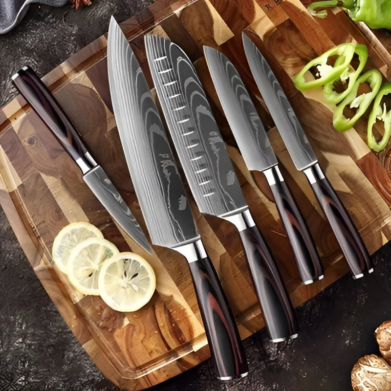 Chef Knife Set Damascus Steel & Wood Handles