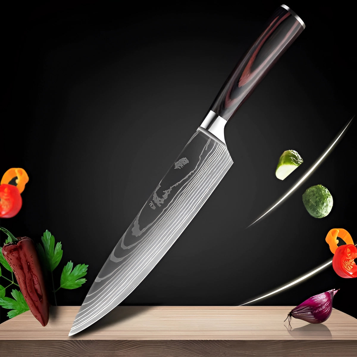 Chef Knife Set Damascus Steel & Wood Handles