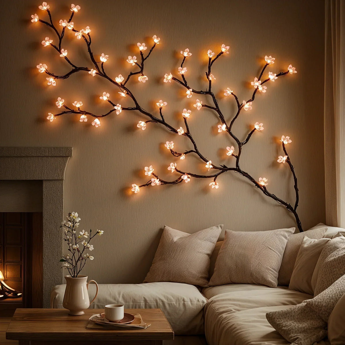 Cherry Blossom Branch USB-Powered Warm White & Pink LEDs