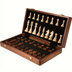Chess Set Solid Wood Fixed-Base 34-Piece