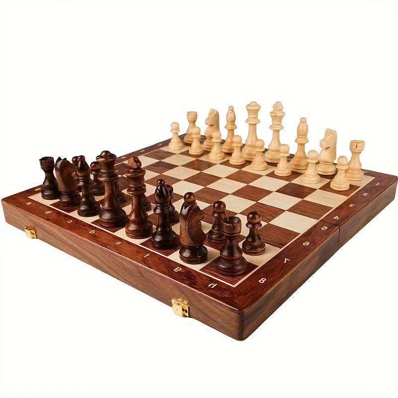 Chess Set Solid Wood Fixed-Base 34-Piece