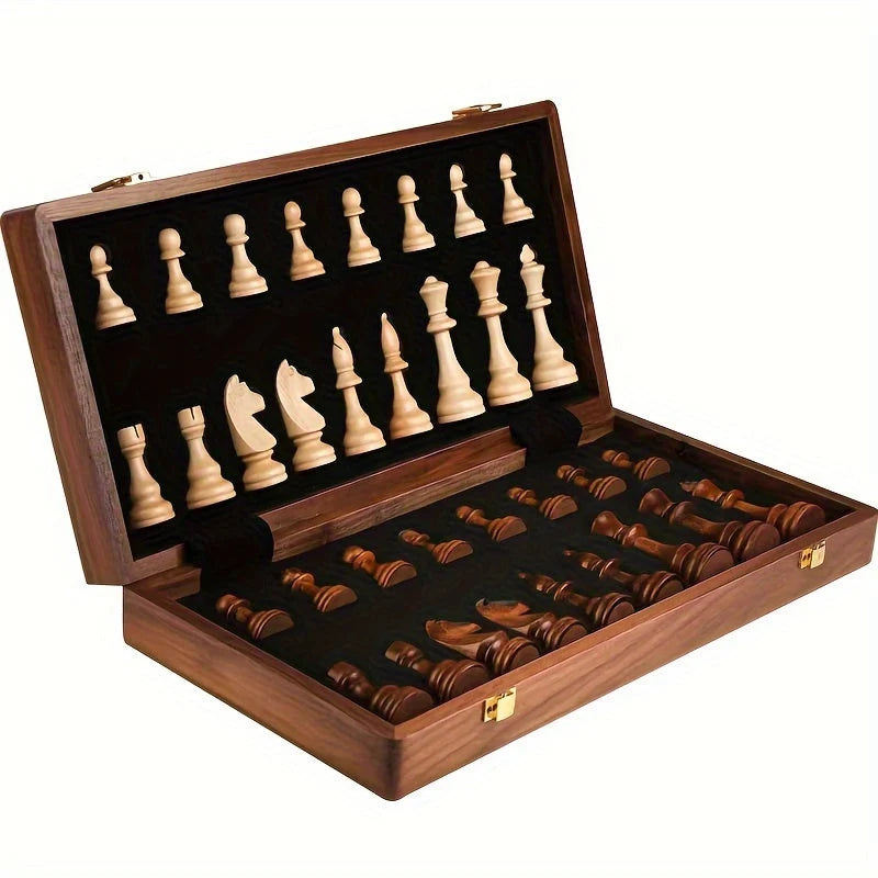 Chess Set Solid Wood Foldable Board Handcrafted Pieces