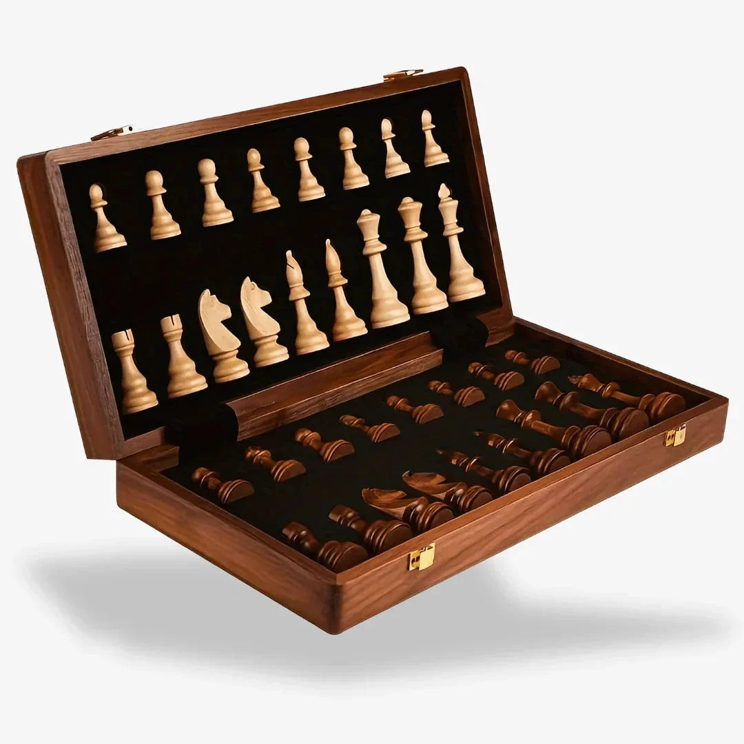 Chess Set Solid Wood Foldable Includes Extra Queens