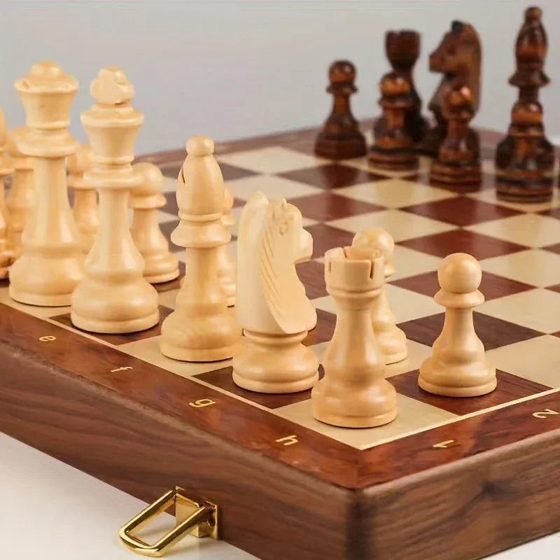 Chess Set Solid Wood Foldable Includes Extra Queens