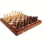 Chess Set Solid Wood Foldable Includes Extra Queens