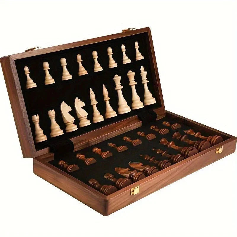Chess Set Solid Wood Foldable Includes Extra Queens