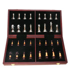Chess Set Weighted Metal Pieces 16.5 Inch Wooden Board