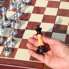 Chess Set Weighted Metal Pieces 16.5 Inch Wooden Board