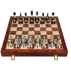 Chess Set Weighted Zinc Alloy Pieces & Foldable Wood Board