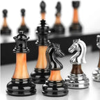 Chess Set Weighted Zinc Alloy Pieces & Foldable Wood Board