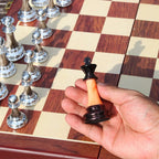 Chess Set Weighted Zinc Alloy Pieces & Foldable Wood Board
