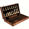 Chess Set Wooden Folding Case Felt-Lined Compartments Extra Queens