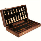 Chess Set Wooden Folding Case Felt-Lined Compartments Extra Queens