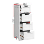Chest of Drawers Narrow White 4 Drawers