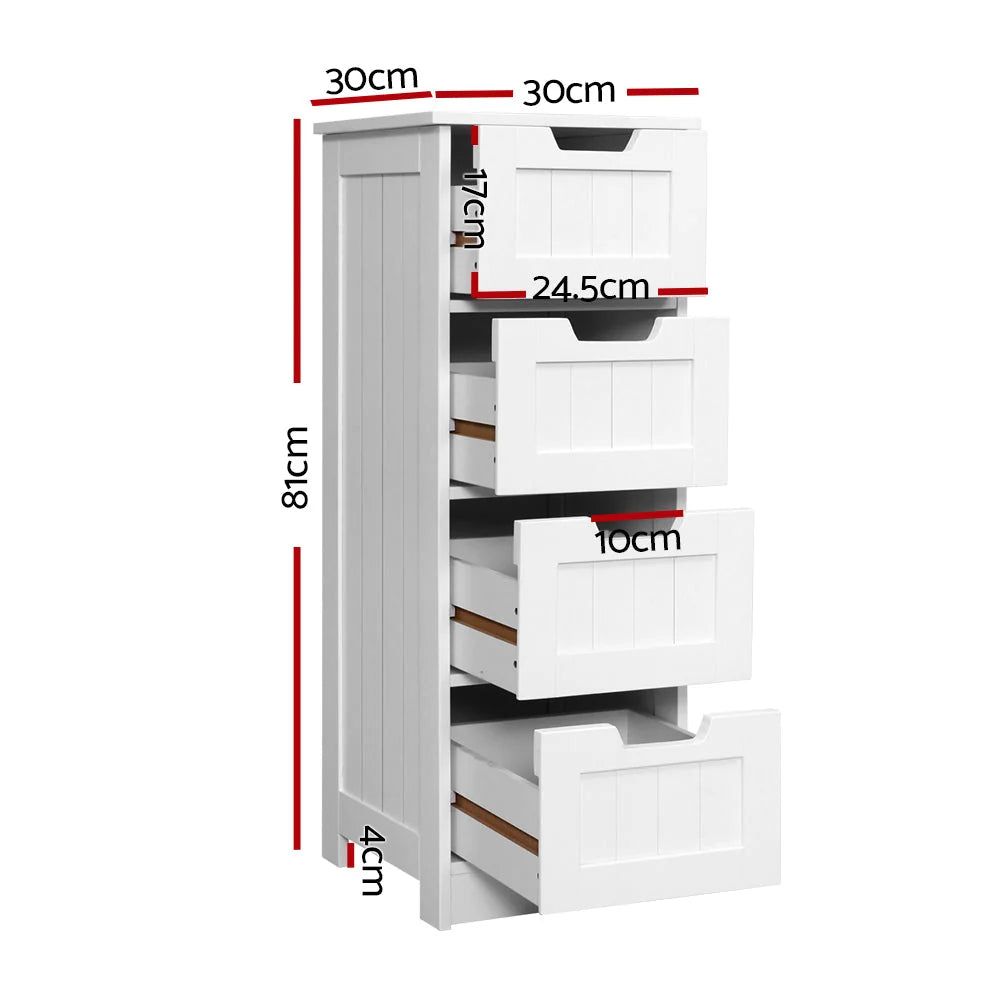 Chest of Drawers Narrow White 4 Drawers