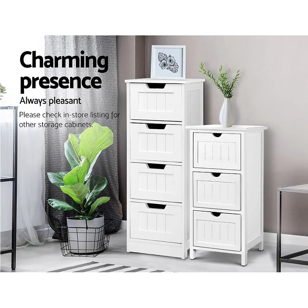 Chest of Drawers Narrow White 4 Drawers