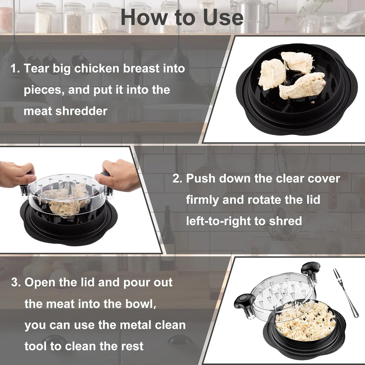 Chicken Shredder Ergonomic Non-Slip Handle Twist Mechanism