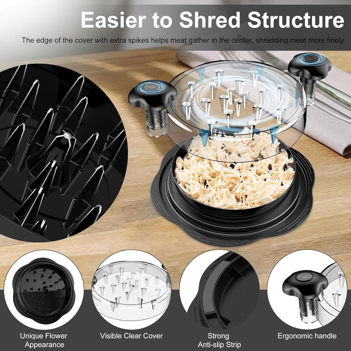 Chicken Shredder Ergonomic Non-Slip Handle Twist Mechanism