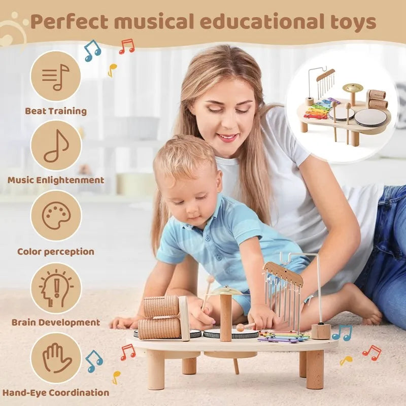 Children's Music Station Wooden Xylophone Drum & Bell