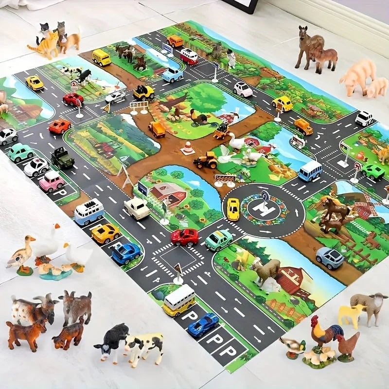 Children's Play Mat Farm & Road Non-Slip Backing