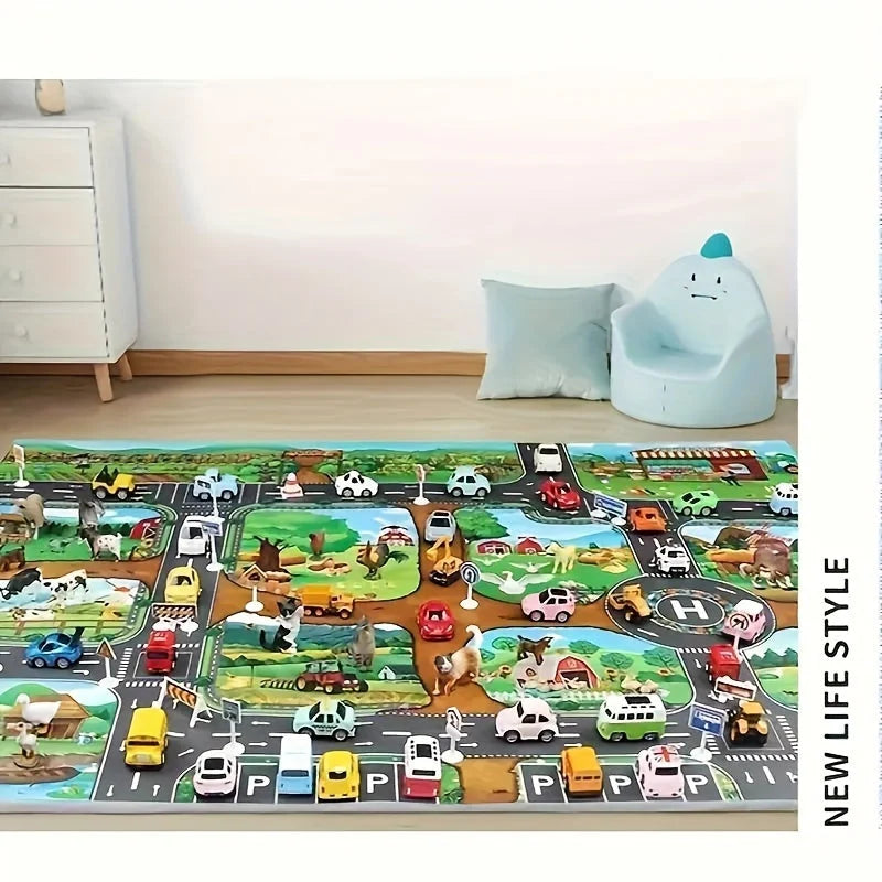 Children's Play Mat Farm & Road Non-Slip Backing
