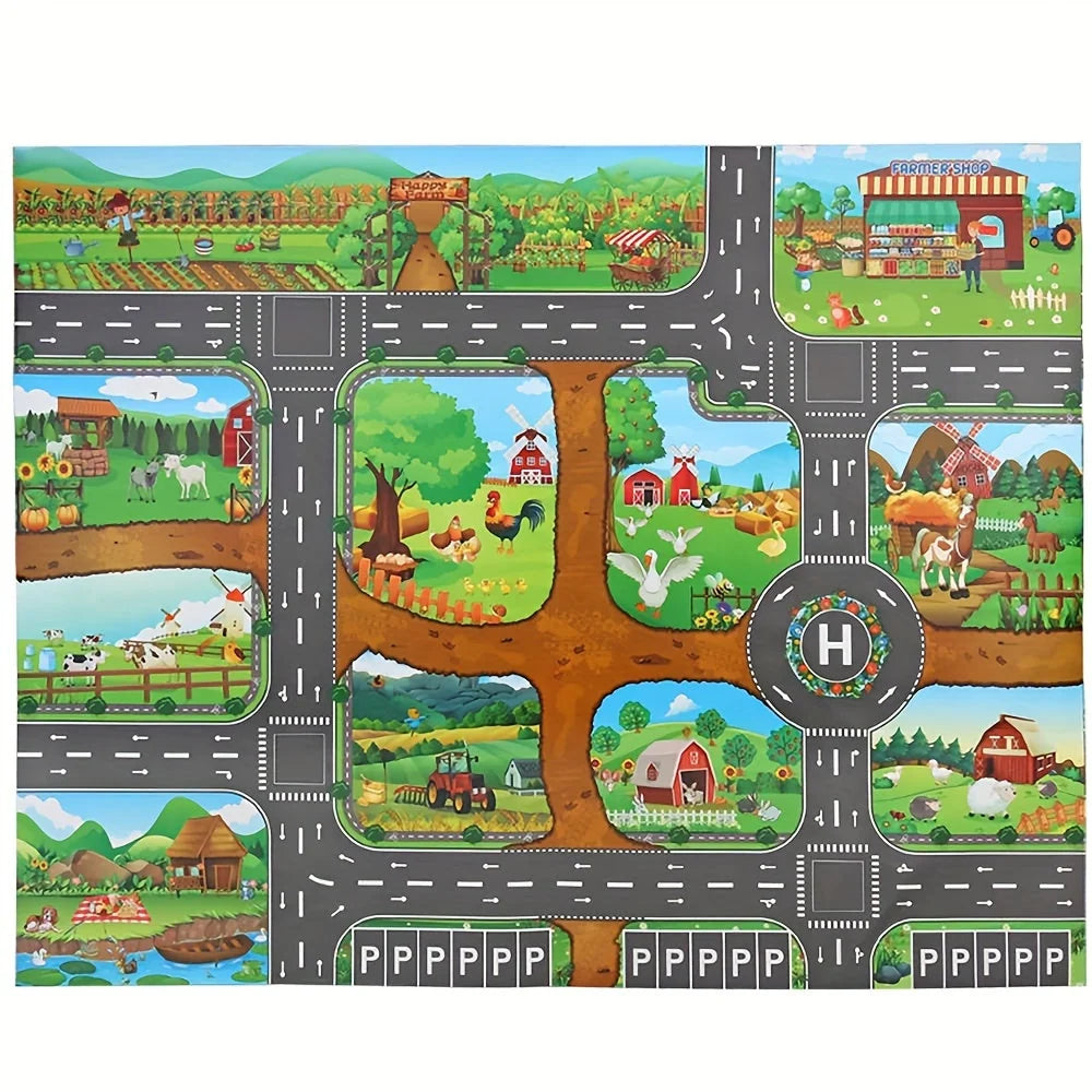 Children's Play Mat Farm & Road Non-Slip Backing