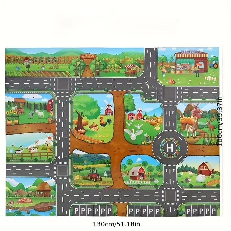Children's Play Mat Farm & Road Non-Slip Backing