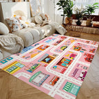 Children's Play Rug City Road Design Flannel Non-Slip Backing